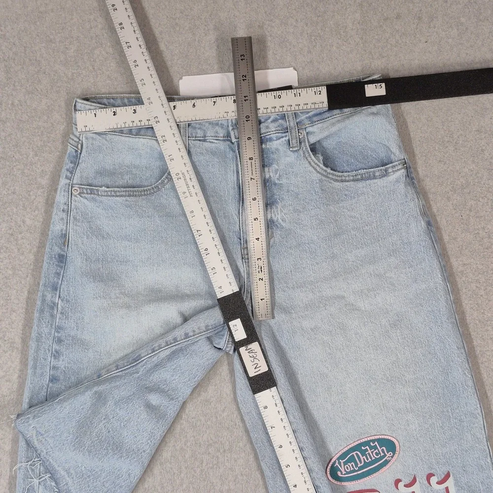 Von Dutch Women Shorts 5/27 Blue Denim Embroidered Grunge Y2K Baggy Skater NWT